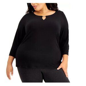 Calvin Klein Women Plus 0X Black Chain Keyhole Detail 3/4 Sleeve Top NWT BH12